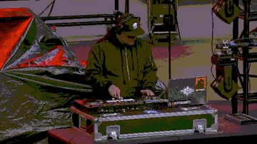 Visual director at the live rig — soundcheck at Red Rocks